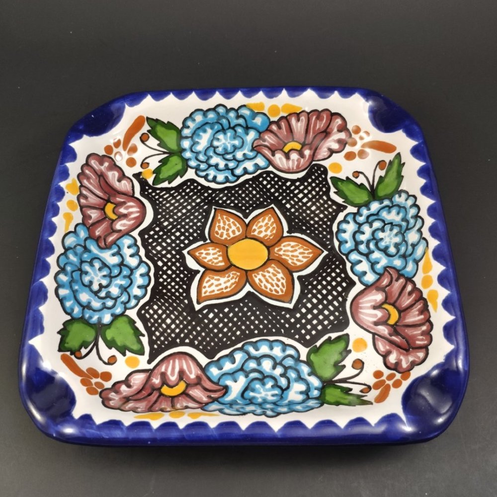 Talavera Square Hand Painted Mexican Vintage Dish Plate